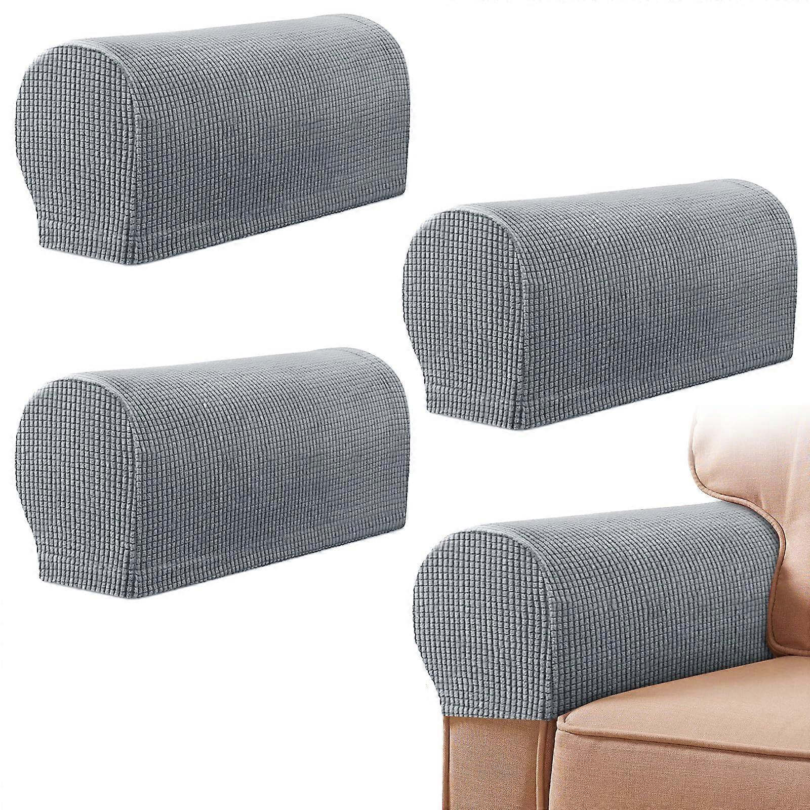 Sofa Arm Covers 4PCS Elastic Couch Armrest Protectors with Twist Pins AntiSlip Pet Scratch Resistant Light Gray