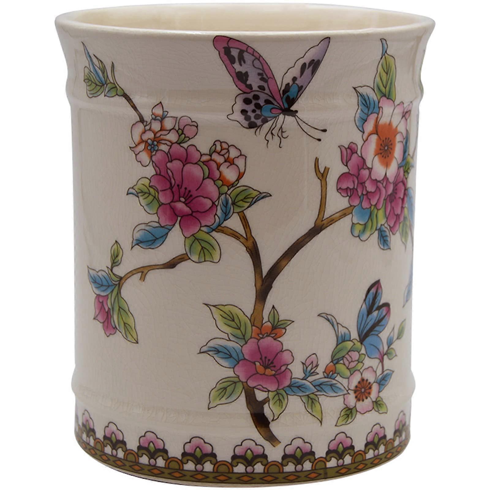 Extra Large Ceramic Utensil Holder with Elegant Butterfly Design for Kitchen Countertop Storage