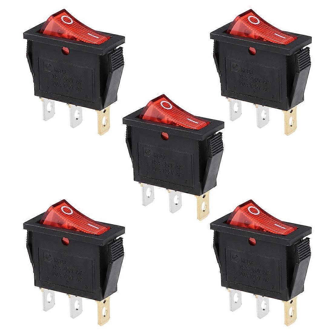 LED Rocker Switch with Red Light 12V 24V SPST ON/Off Marine Toggle for Boat Car, 5 Pcs