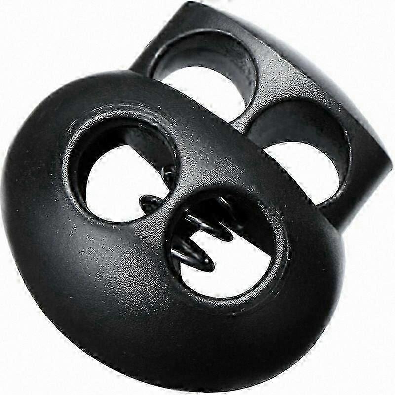 Black Plastic Oval Toggle Stops with Two Holes for Drawstrings, 20 Pack Spring Loaded Cord Ends