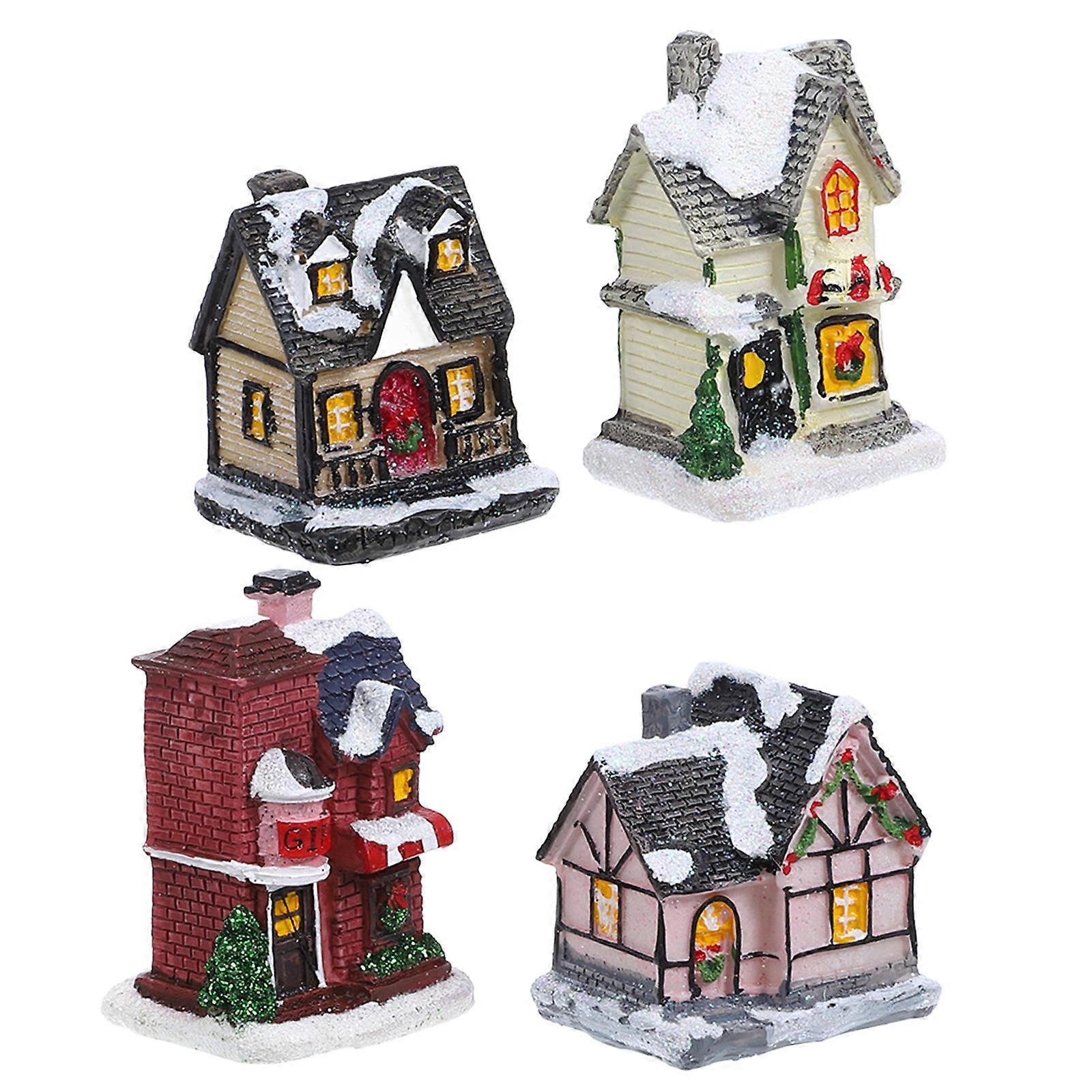 Luminous Xmas Small House Decor for Tabletop Display 4Pcs Set