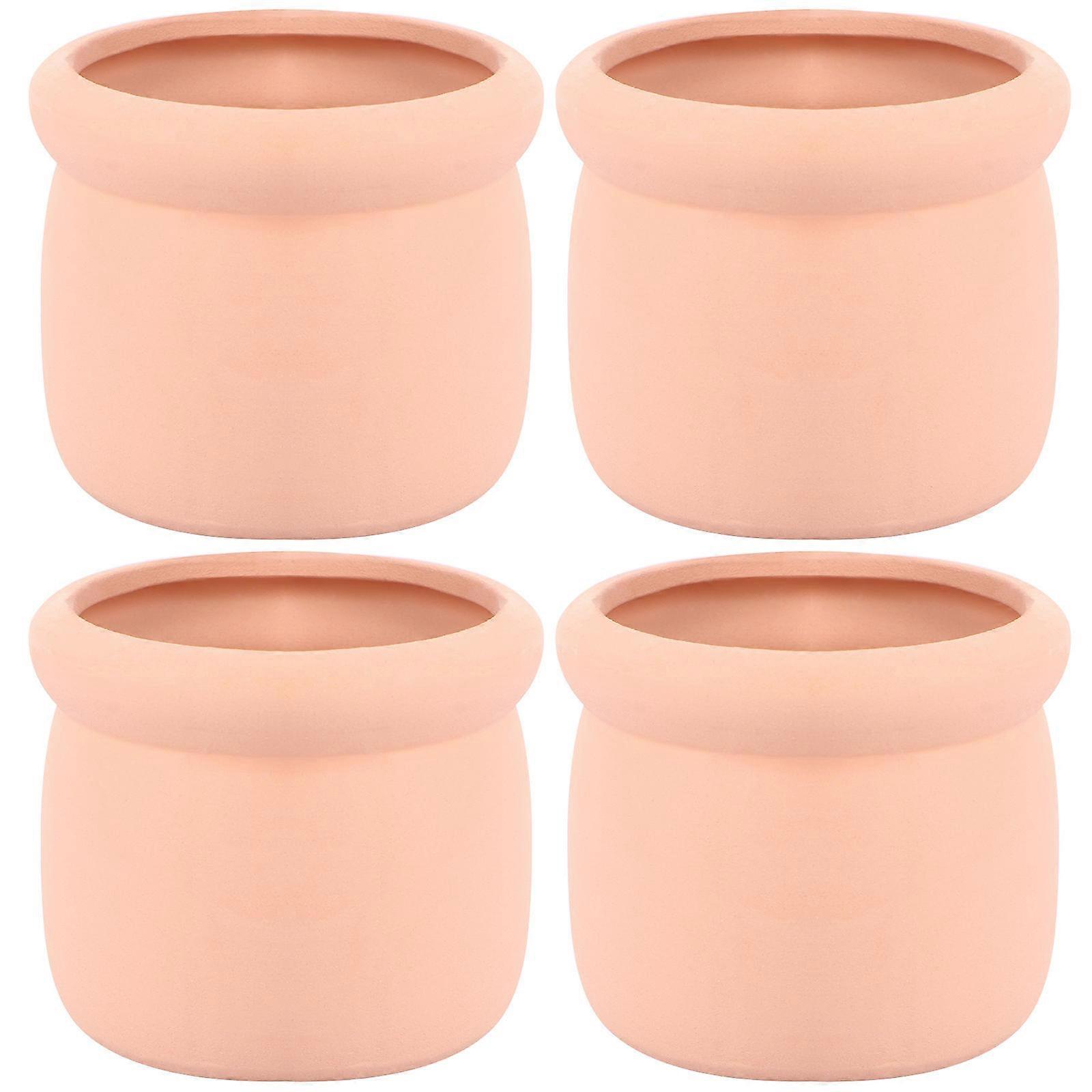 Succulent Planter Round Flower Pot for Storage 4Pcs Light Brown Clay