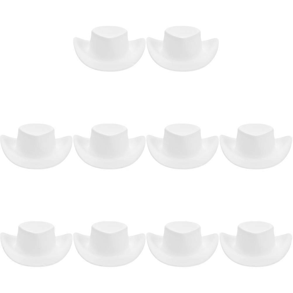 Miniature Cowboy Hat Plastic Hat for Decorating 10Pcs White Tiny Ornamental Hats