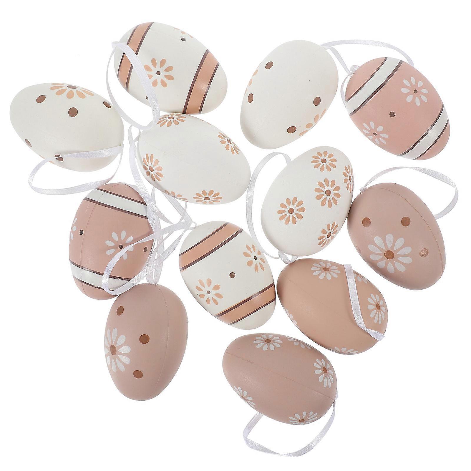 Colorful Easter Egg Hanging Ornament Plastic Decor for 12Pcs Easter Hanging Pendants