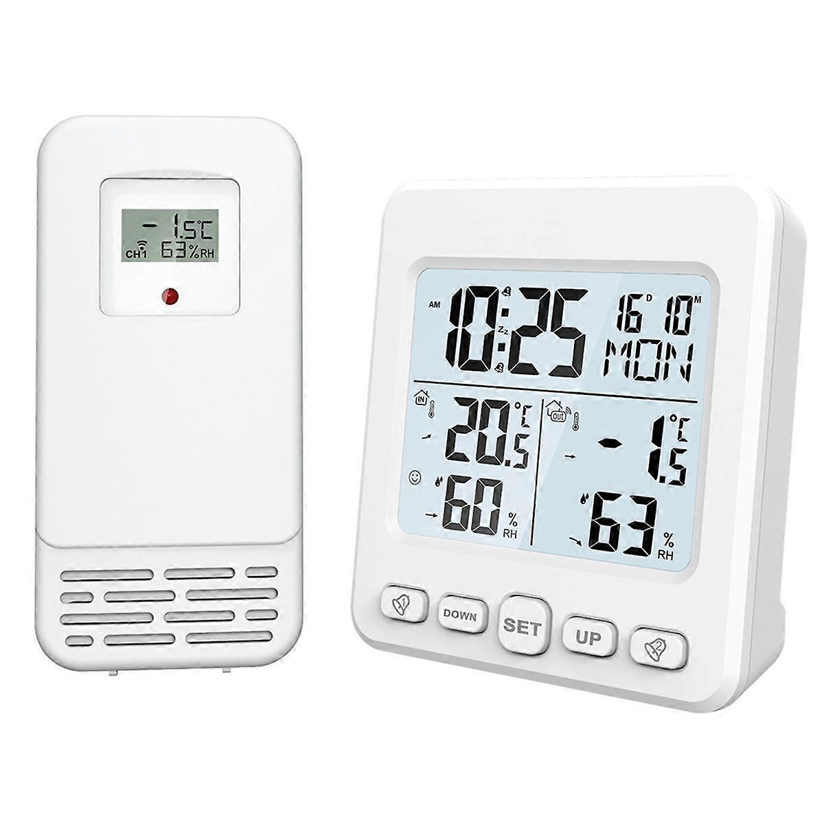 Indoor Outdoor Electronic Temperature Humidity Meter with Sensor Calendar Backlight Wireless Long-Di