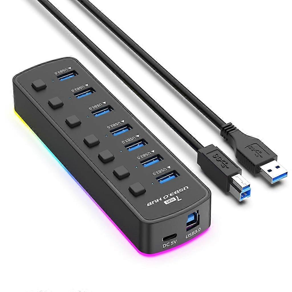 7 Port RGB USB 3.0 Hub Speed Data Transfer MultiDevice Connectivity for PC Laptop
