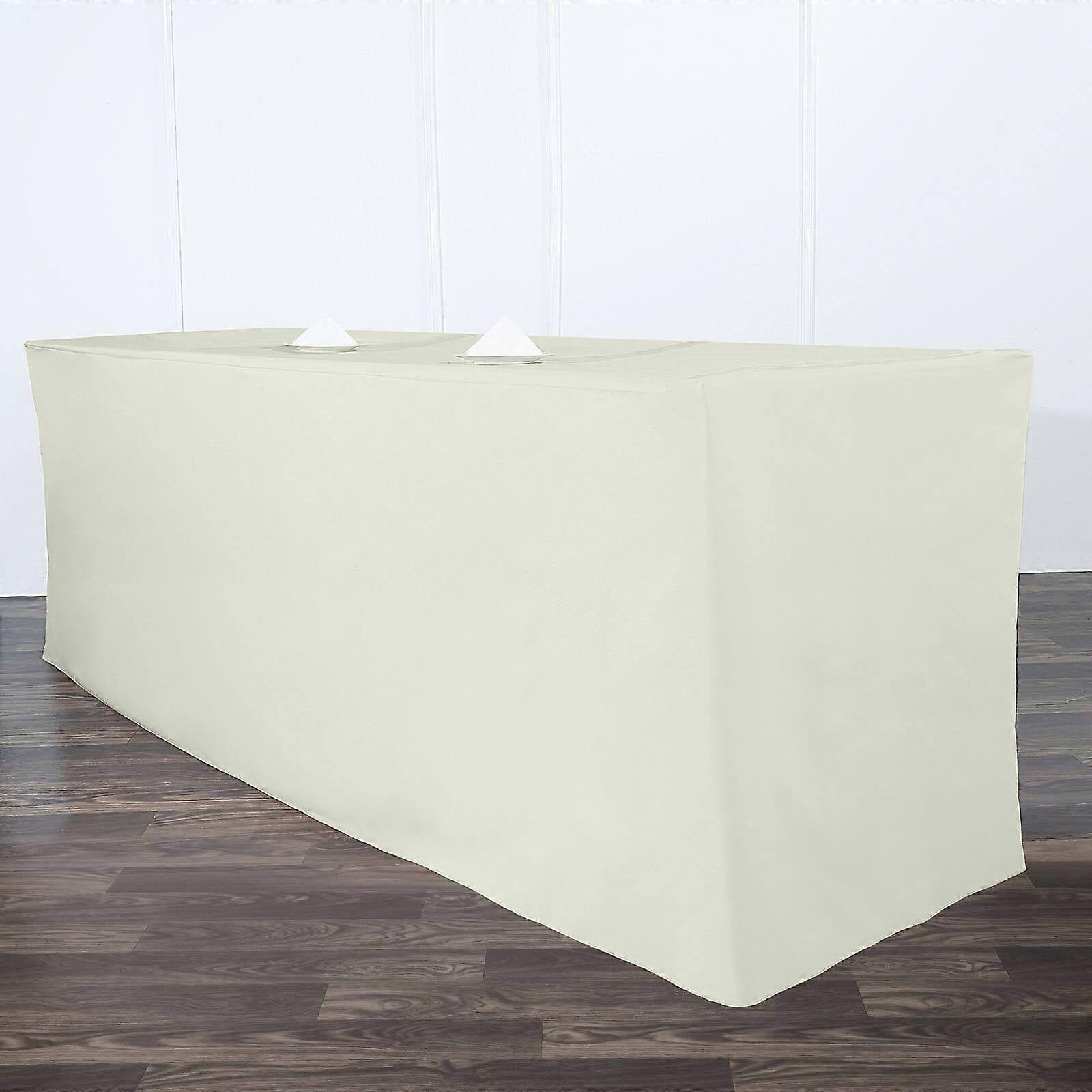 8FT Fitted IVORY Polyester Rectangular Table Cover for Wedding Party Dining