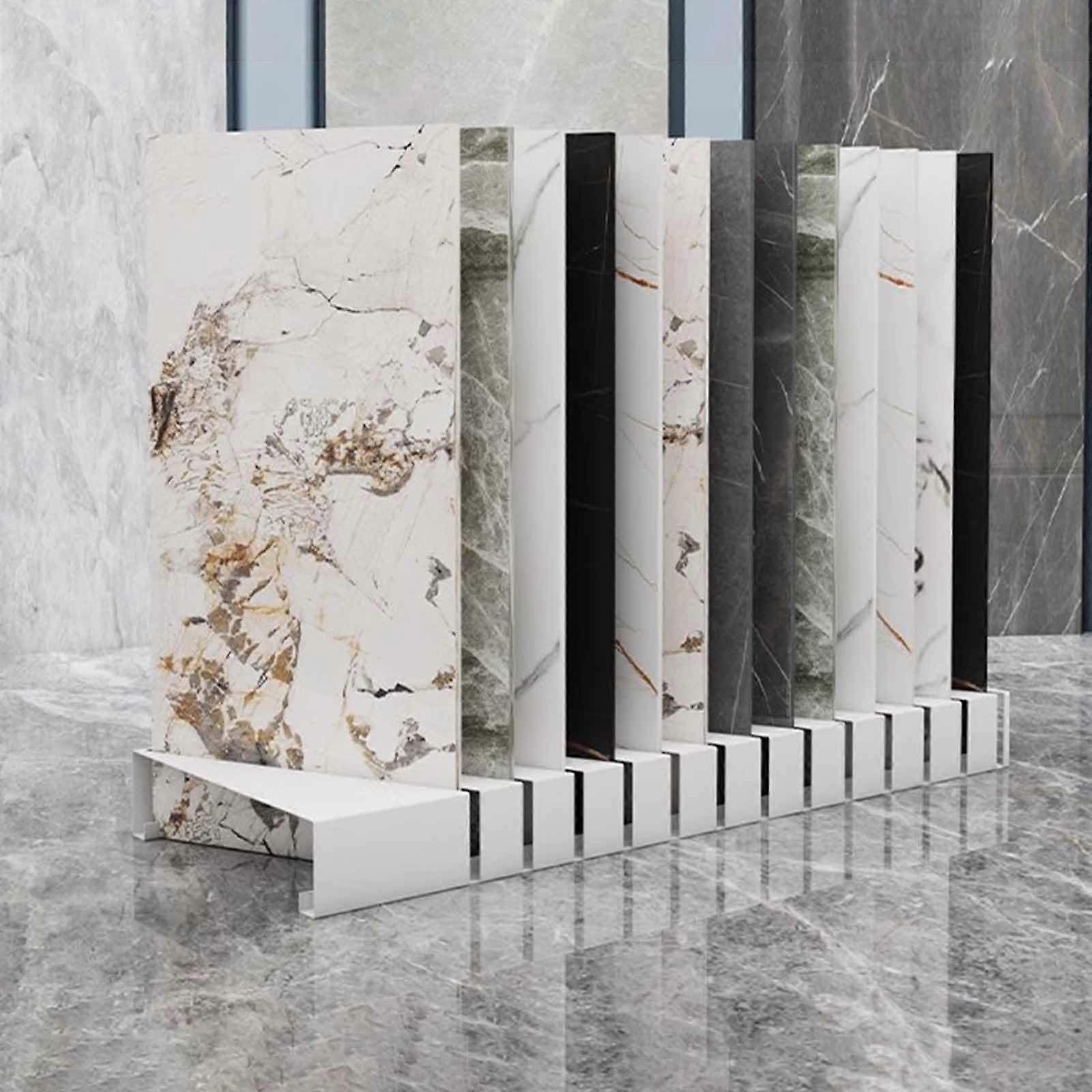 Tile Display Rack with 13 Slots, HeavyDuty Marble Sample Stand for Showroom, SpaceSaving White Design