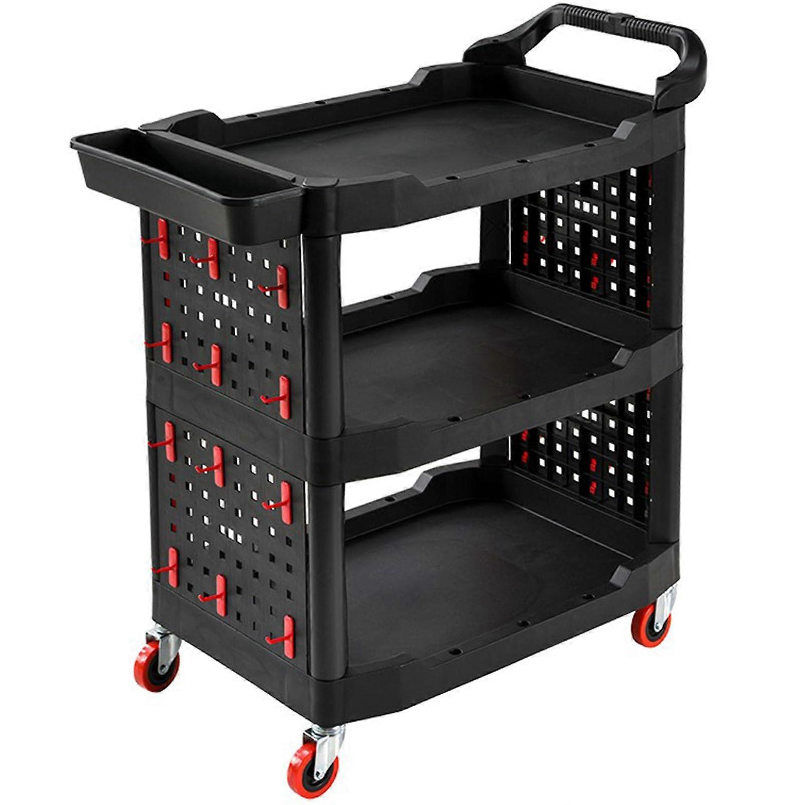 HeavyDuty 3Tier Rolling Tool Cart with Wheels and Side Hooks for Garage Workshop Black