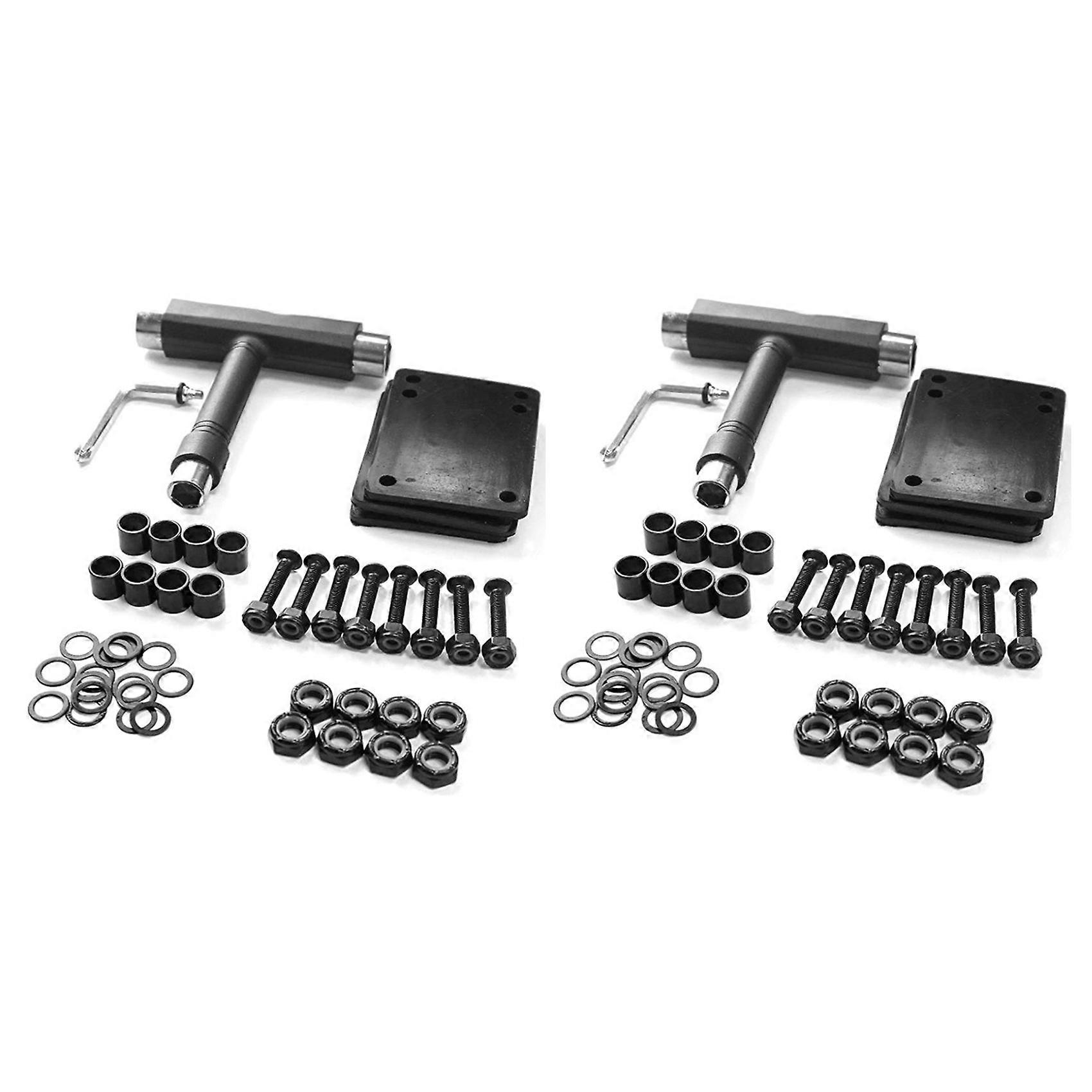 2set Skate T-Type Tools Skateboard Riser Shock Pads,Shockpads Hardware Screws,Axle Washers/Nuts/Spacers