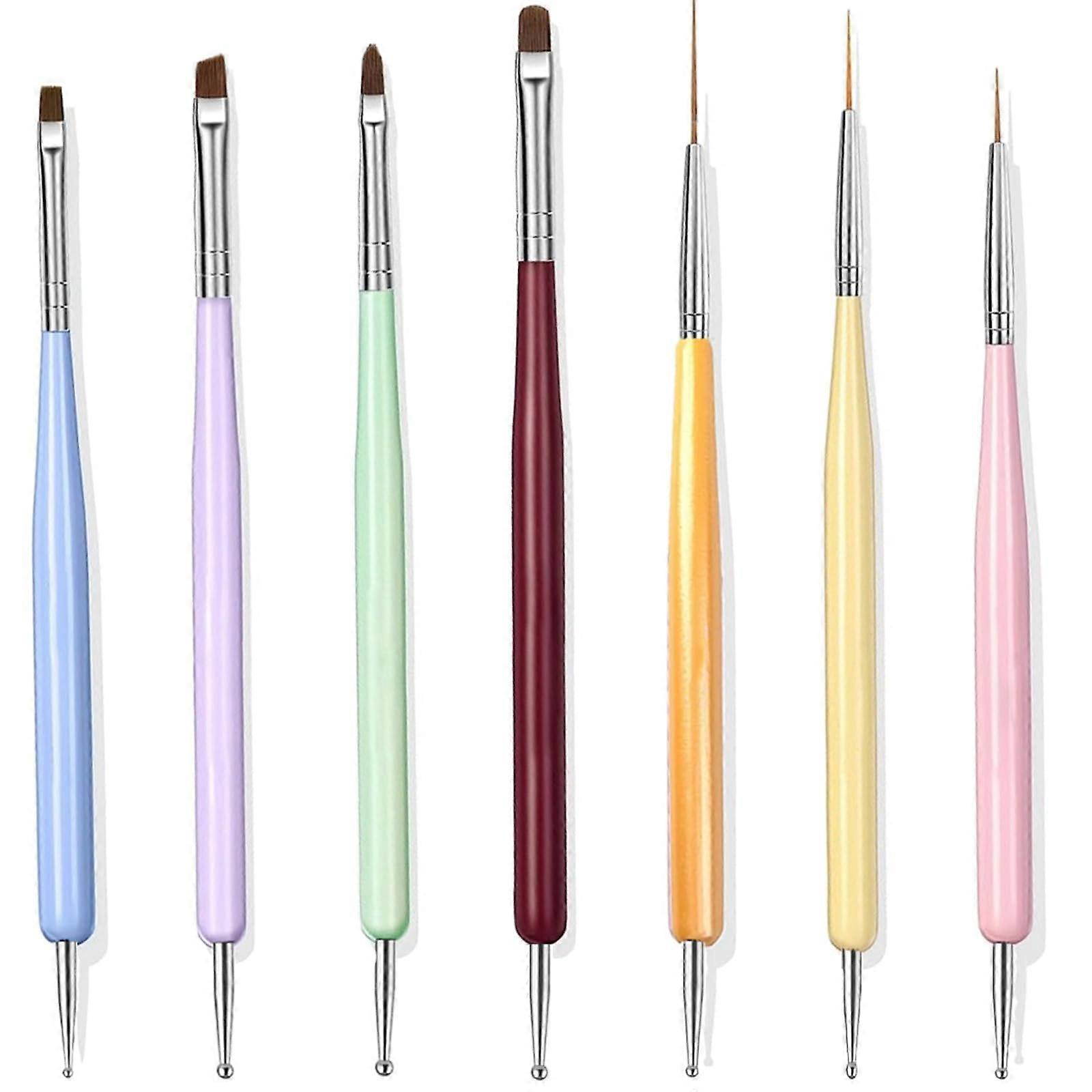 7PCS Nail Art Brush Set with Dotting Tools, Gel Extension Brushes, Precision Control for DIY