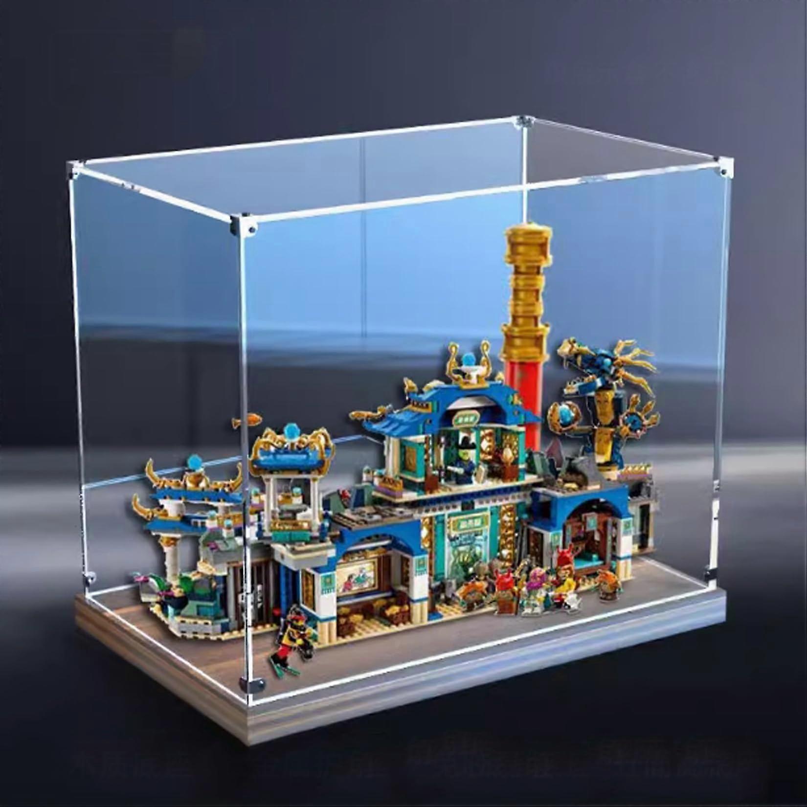 Acrylic Display Case for  80049 Dragon Palace, Dustproof Transparent Box with Walnut Base