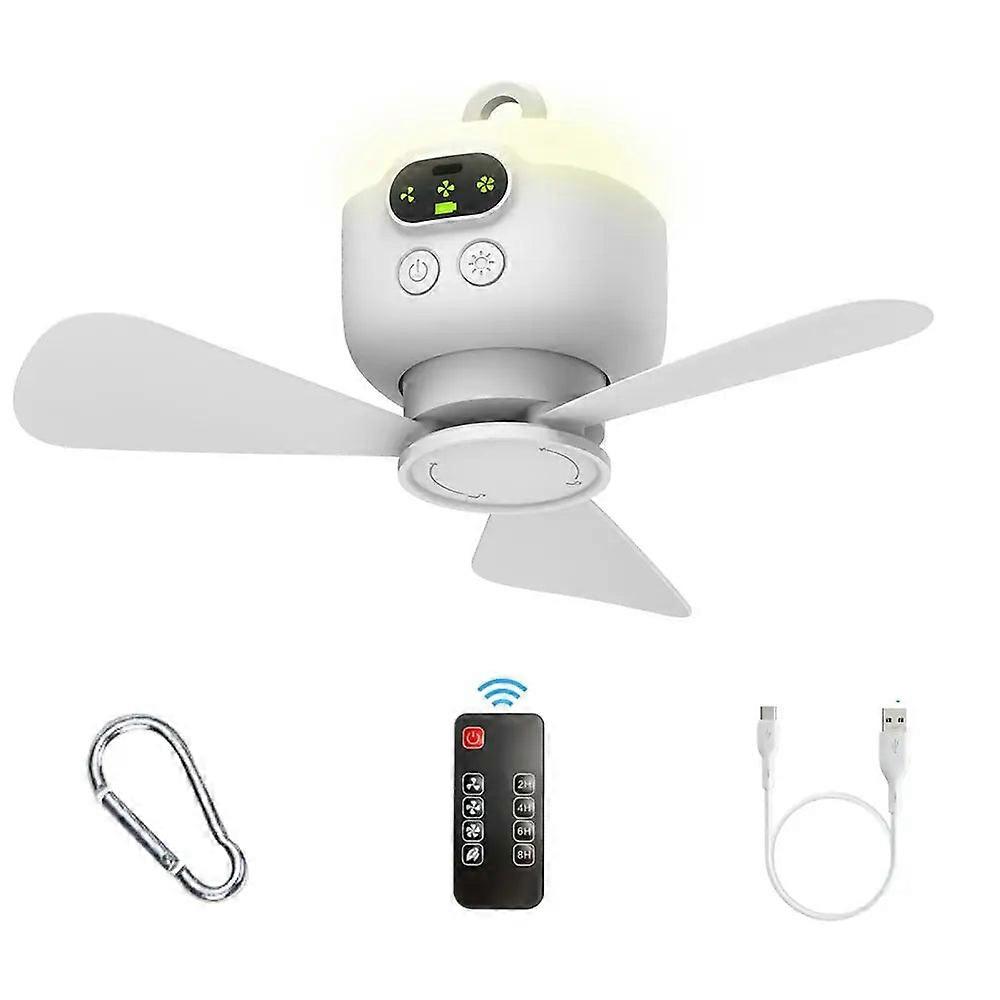 Portable Rechargeable Camping Ceiling Fan With Light & Remote