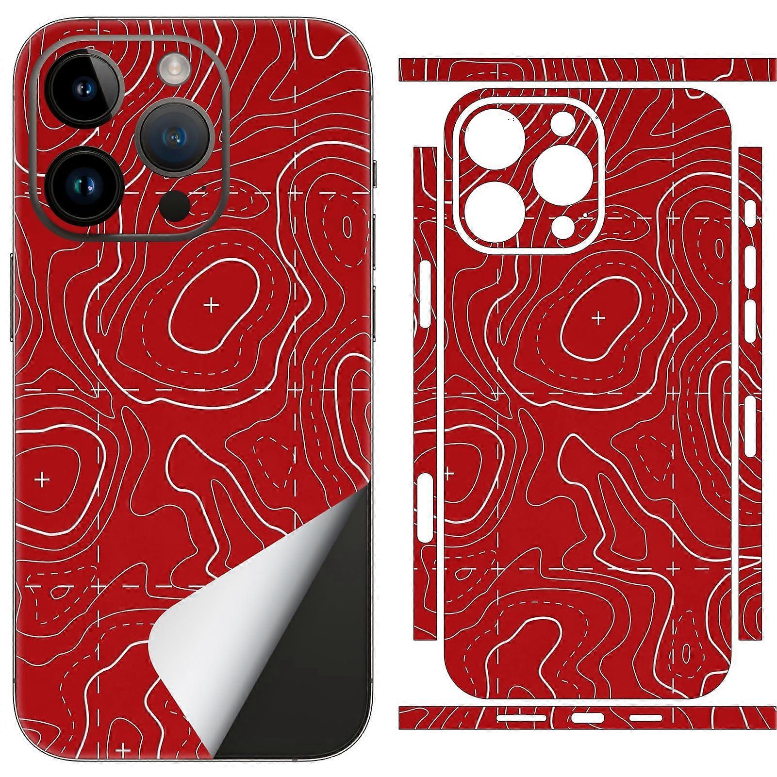 Red Line Drawing Skin Vinyl Wrap with Camera Frame Protector Scratch Guard for iPhone 16 Pro Max