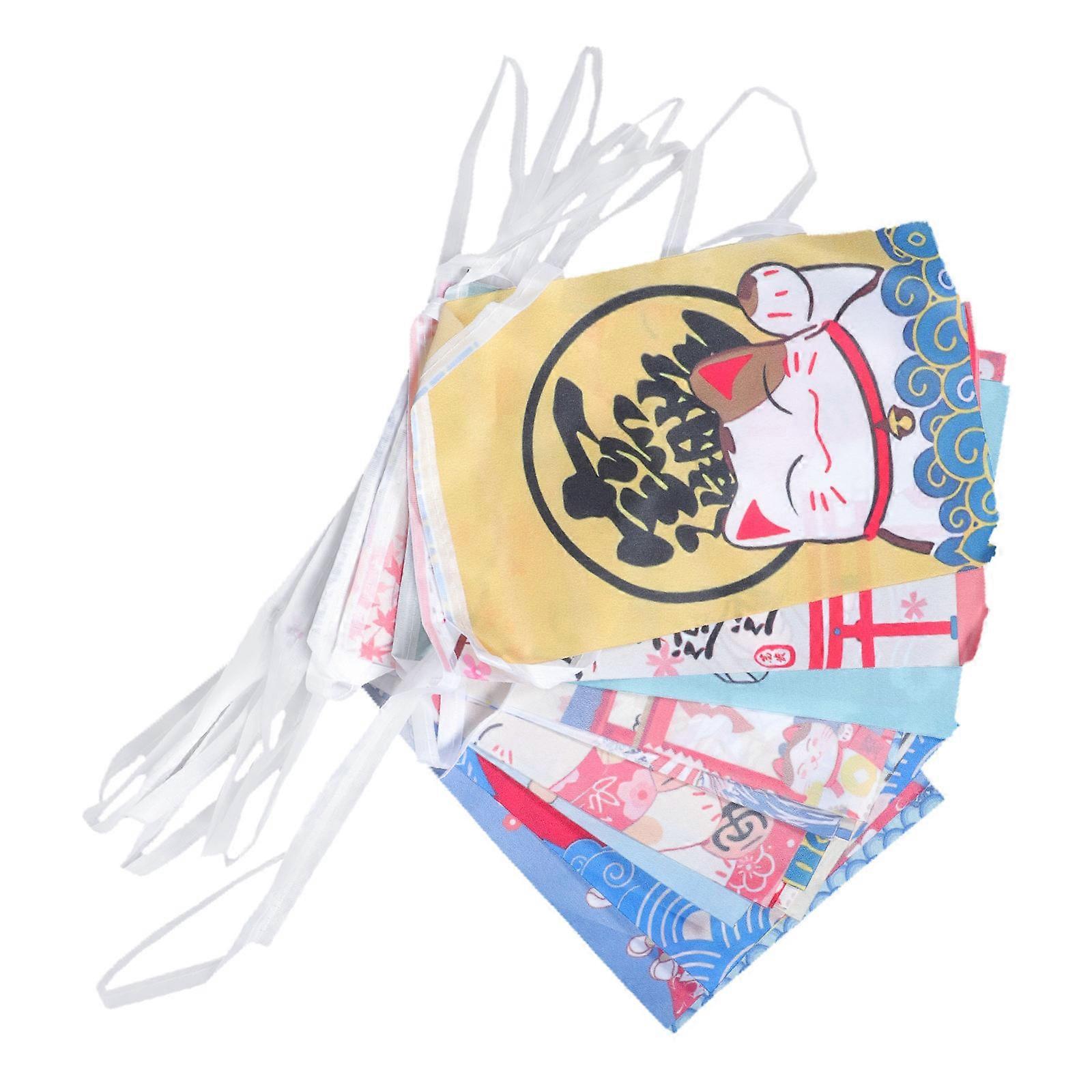 Japanese Luck Cat String Flag for Decor 1Pcs Multicolor Polyester Banner