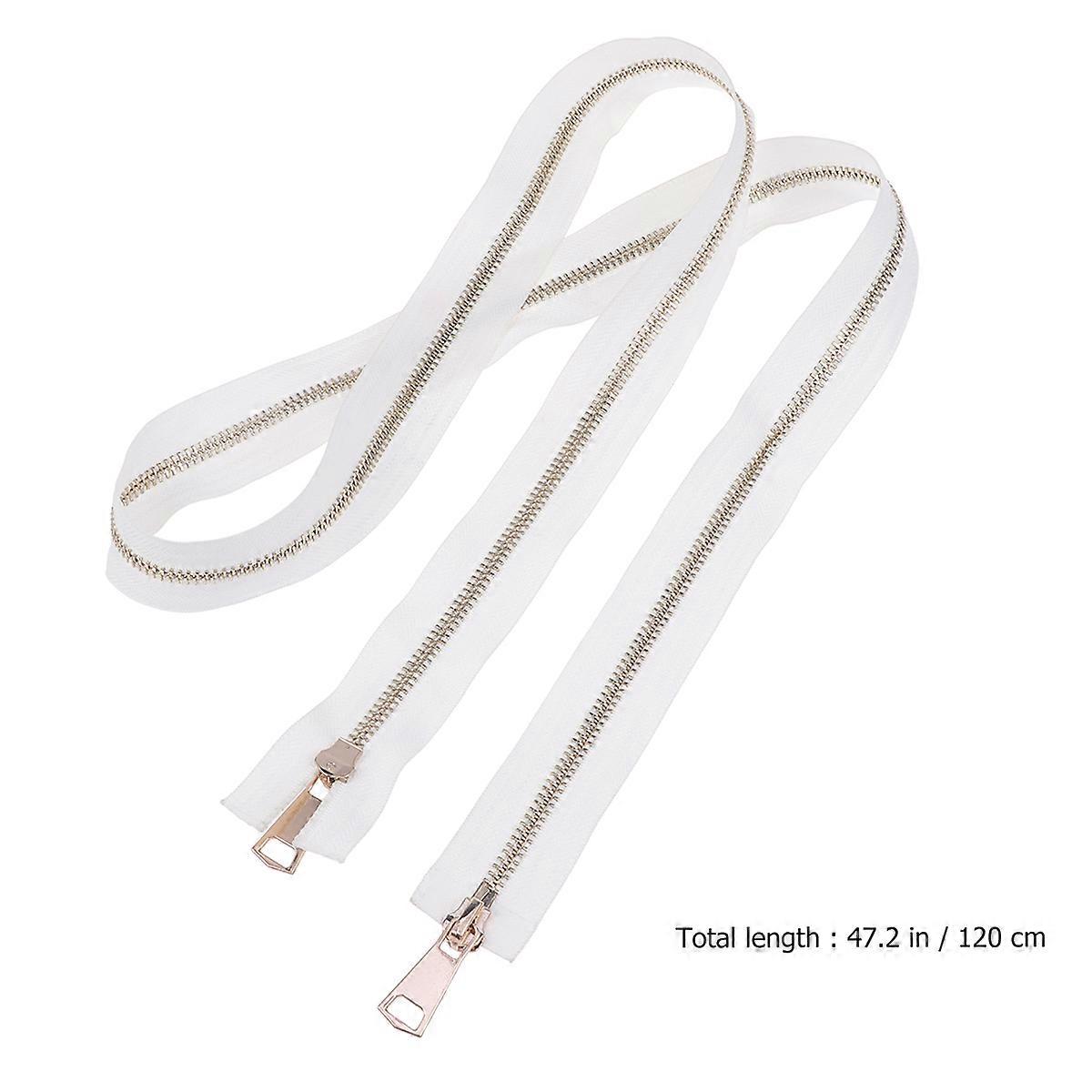 DIY Sewing Metal Zipper for Cloth 2Pcs Double-Side White Replacement