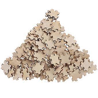 Plain Puzzle Diy Wooden Slices Jigsaw Puzzle Chips Brain Exercise Potential Development for Children Square Beige 100Pcs