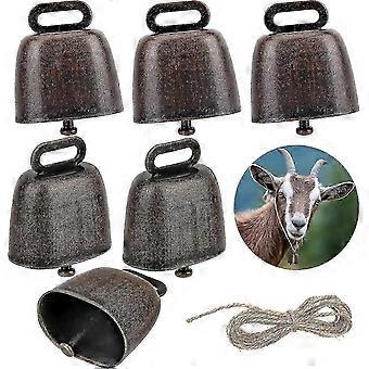 6 Piece Copper Cow Bell Set for Anti-theft on Goat and Animal Farms