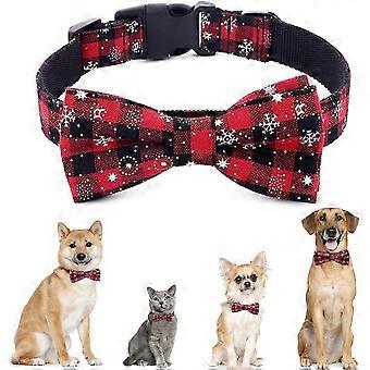 Halsband voor hond of kat met kerstsneeuwpatroon, verstelbare nylon strik, trekkoord.