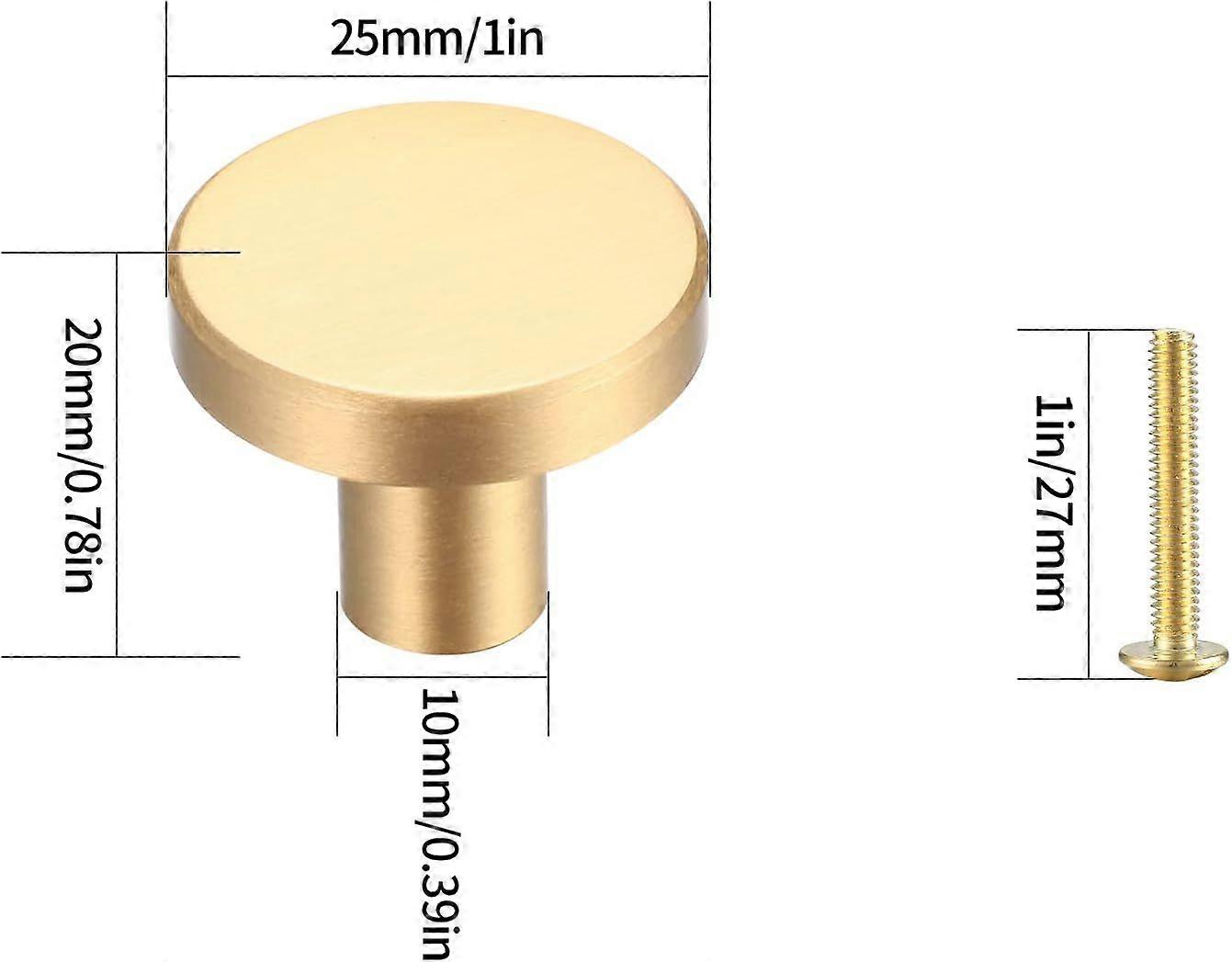 4 Pcs Round Cabinet Knobs, Gold Brass Drawer Knobs, Door Kitchen Hardware