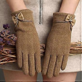 Warme Damen-Winterhandschuhe mit Schleife, Touchscreen-Funktion, Plüschfutter, elastisch, 23 cm Länge