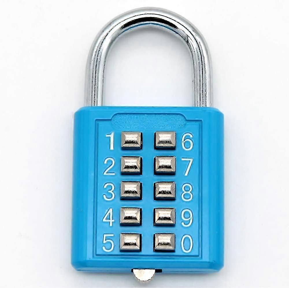 10 Push Button Combination Padlock, 5 Digit Locking Mechanism, Blue