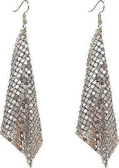 Rectangle Dangle Lightweight Mesh Tassel Sequin Long Drop Earrings