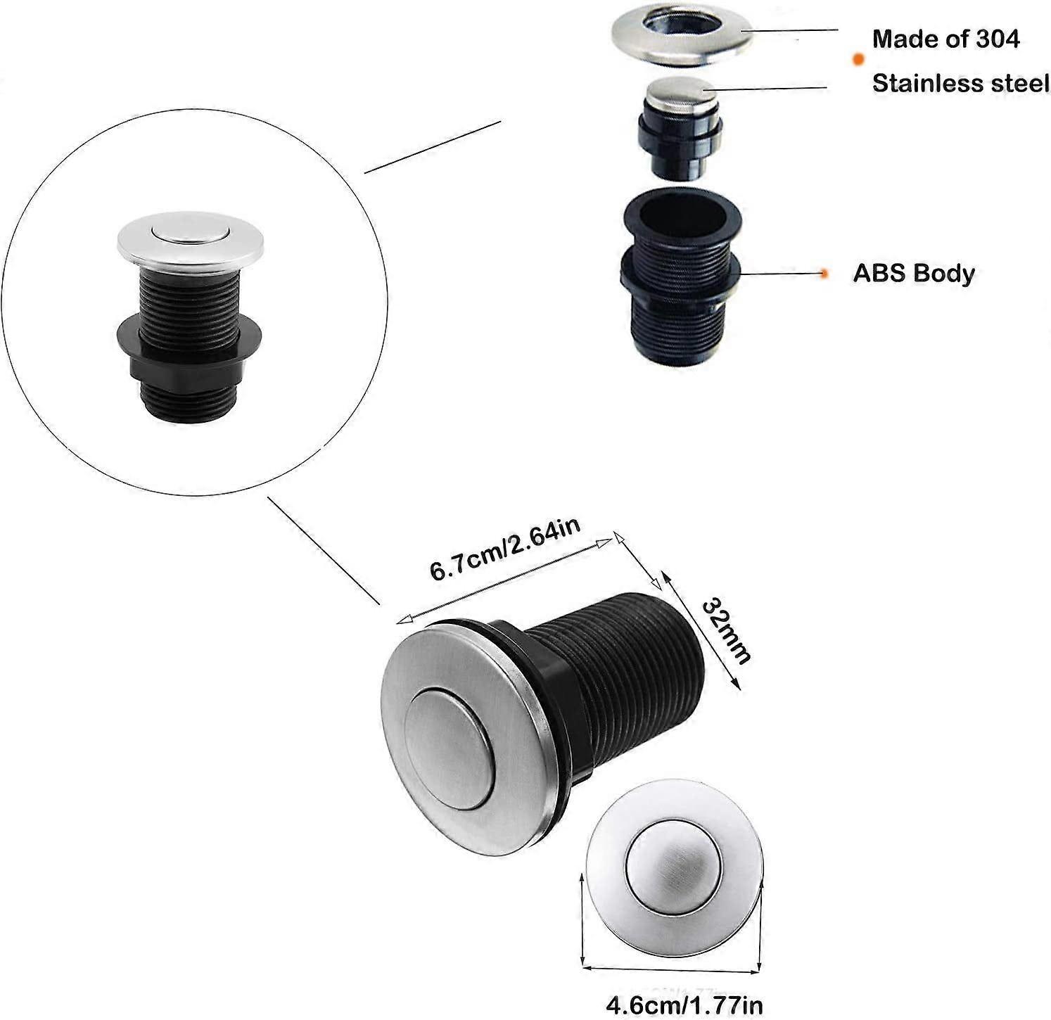Sink Top Push Button with Air Hose Replacement, Air Switch Button for Garbage