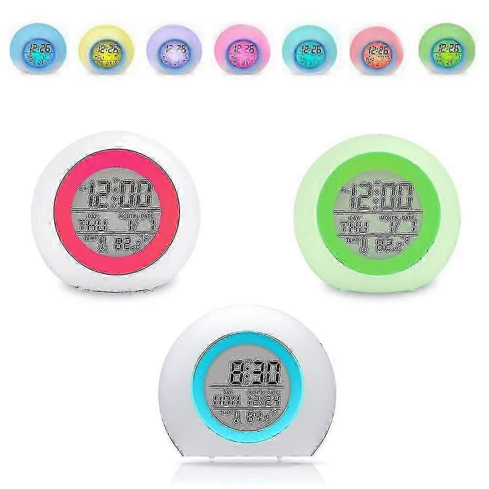 Kids Digital Alarm Clock 7 Color Changing Light Temperature Touch Control Snoozing Clock