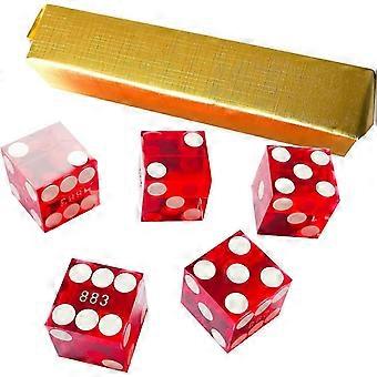 Yuanhe Set of 5 Grade AAA Precision 19mm Serialized Casino dice with Razor Edges and Corners - red 