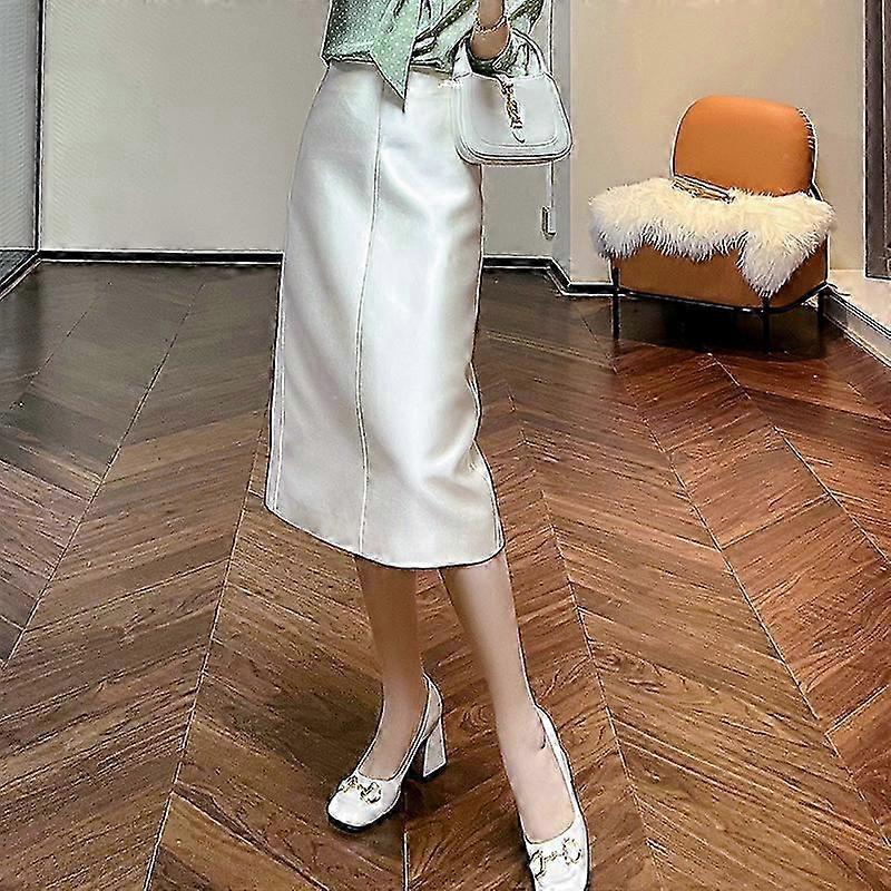Elegant Solid Color Slim Silk Wool Midi Skirt compatible with Commuting