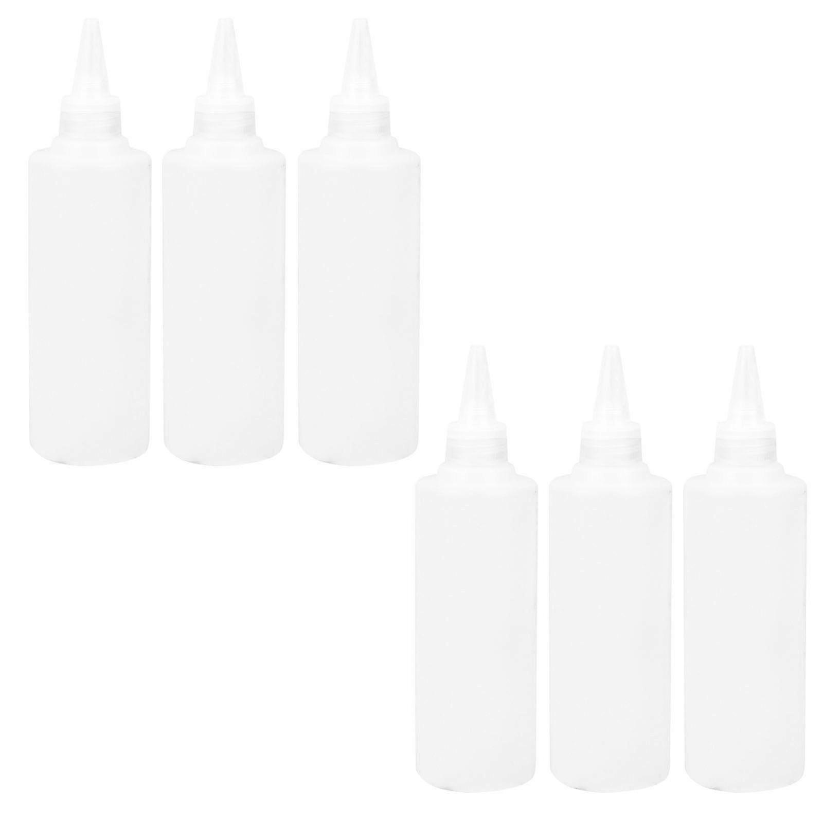 Tip Applicator Bottle 6 Pack 250ml Clear PE Plastic Squeeze with White Cap