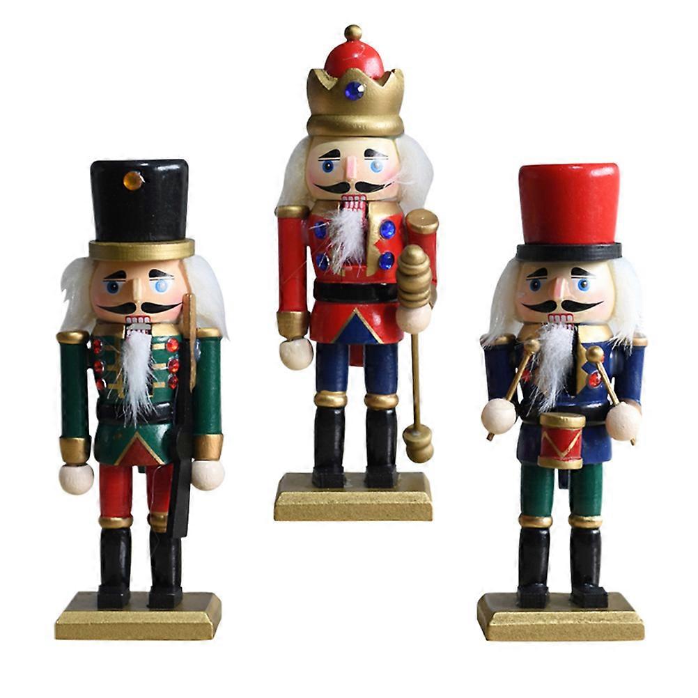Nutcracker Puppet Walnut King Ornament for Desktop Decor 3Pcs Set