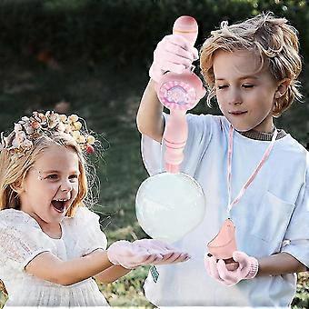 Automatic Bubble Maker with MultiColored Fog and Elastic Effects, Rechargeable Party Pool Bubble Machine (Pink)