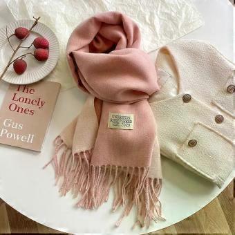 Women's luxury brand cashmere scarf, headscarf with pom-pom, shawl, cashmere shawl, small shawl - pink [XR]