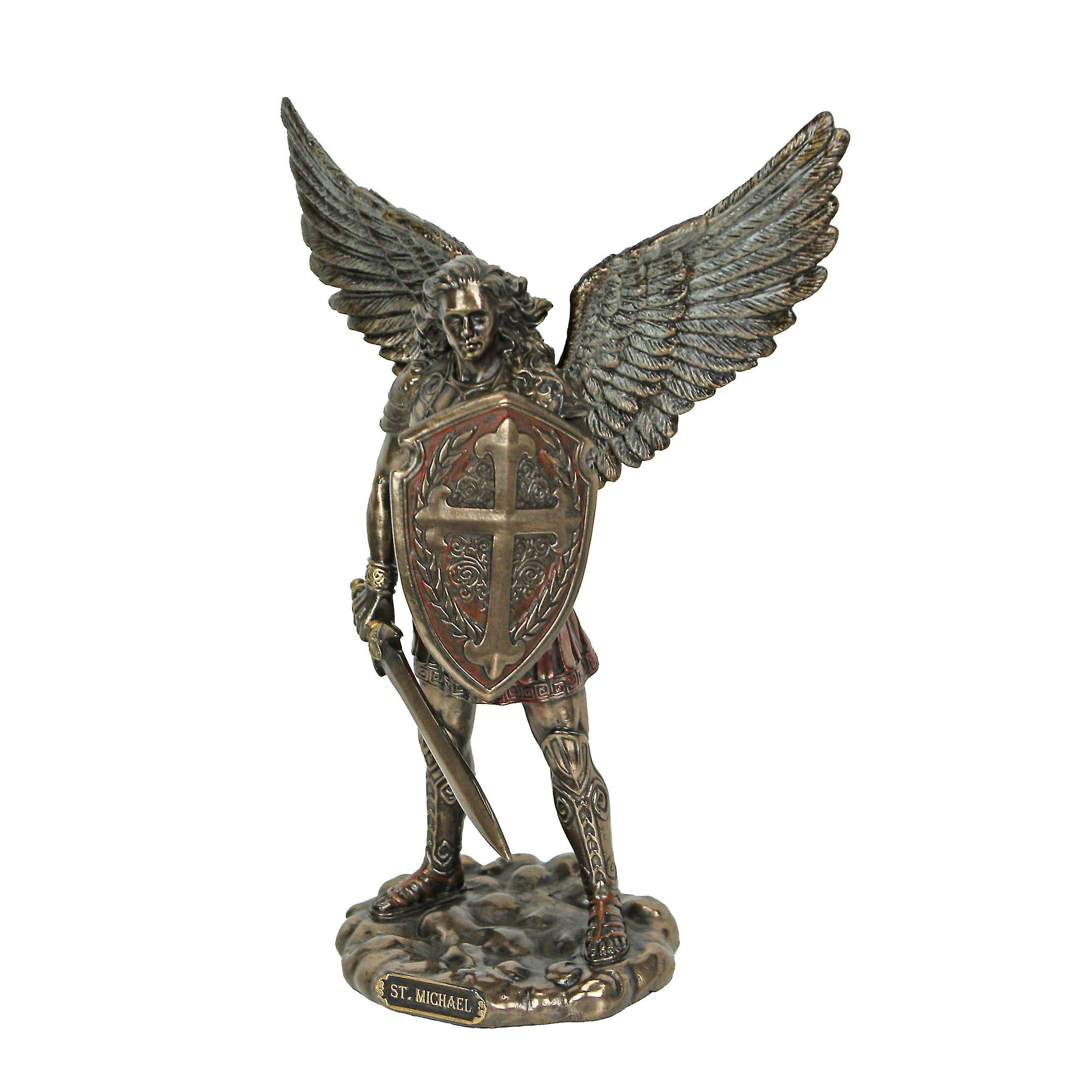 Veronese Design 7 3/4" Archangel Saint Michael Sword and Shield Resin Sculpture Cast Bronze Finish