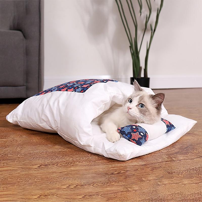 Katt seng Varm katt sovepose med pute japansk kattunge reir Avtagbar husseng for katter Små hunder kjæledyrtilbehør.
