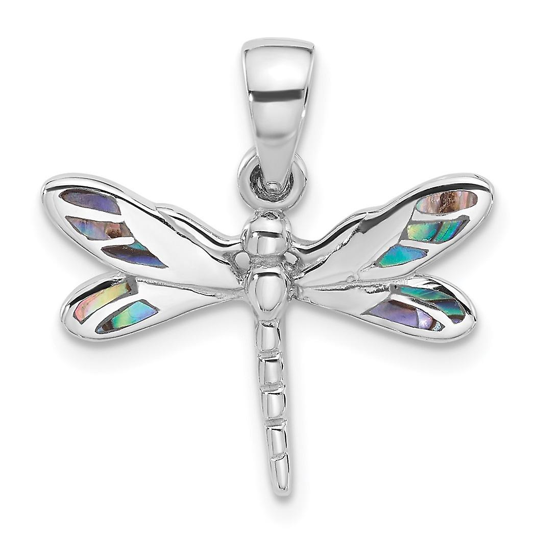 925スターリングシルバーロジウムメッキポリッシュアワビトンボペンダントネックレス20.1x21.1mm女性用ワイドペンダント