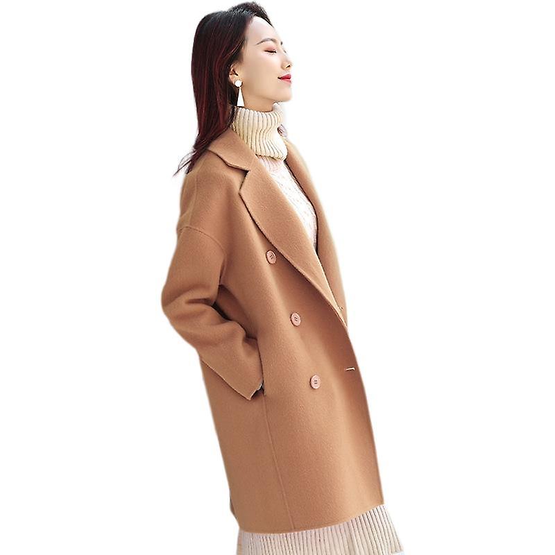 Women's Winter Oversized Lapel Wool Plaid Double Breasted Long Double Breasted Coat Jacket