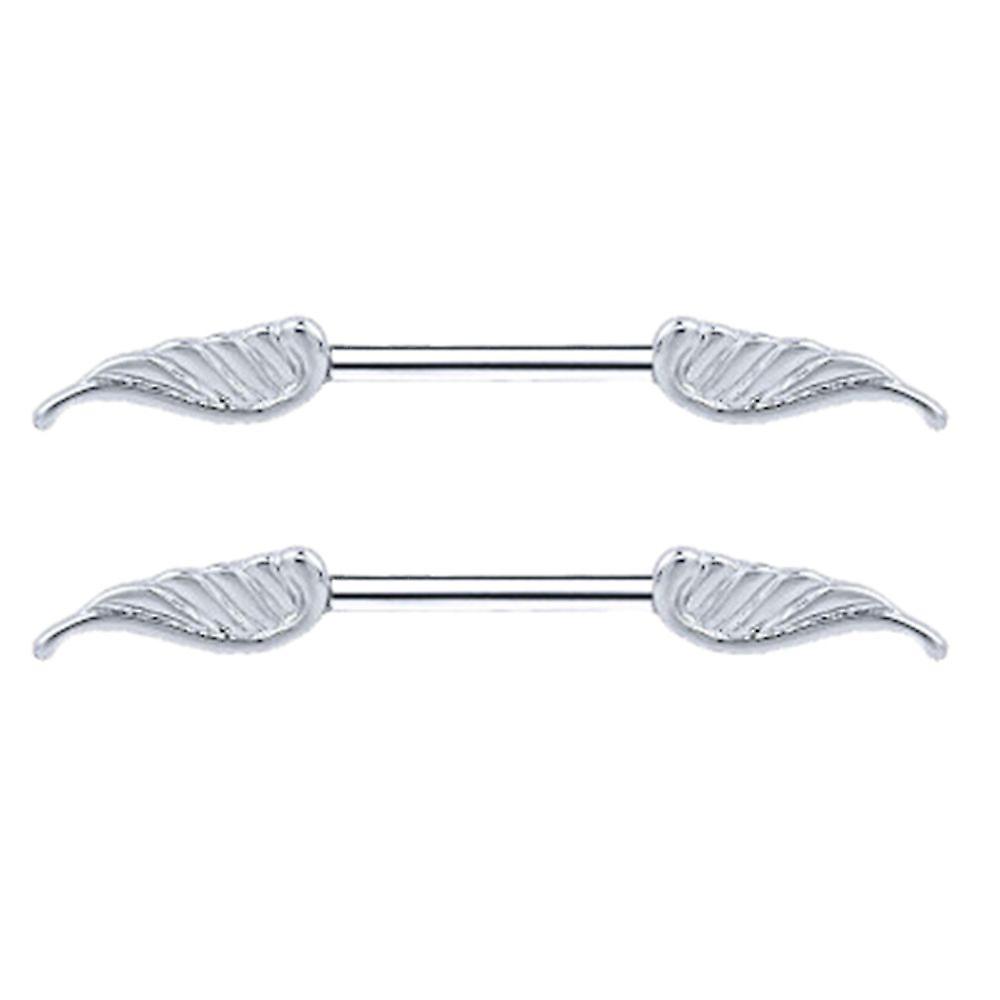 2pcs Charms Angel Wing Shield Straight Barbell Nipple Ring Silver