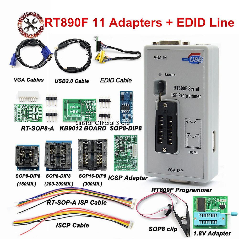 Overseas Rt809f Serial Isp Programmer With 11 Adapters +1.8v Sop8 Test Clip+edid Cable Smart Portable Programming Calculator