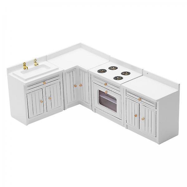 2x1/12 Scale Dolls House Miniature White Modern Kitchen Set Simulation Model