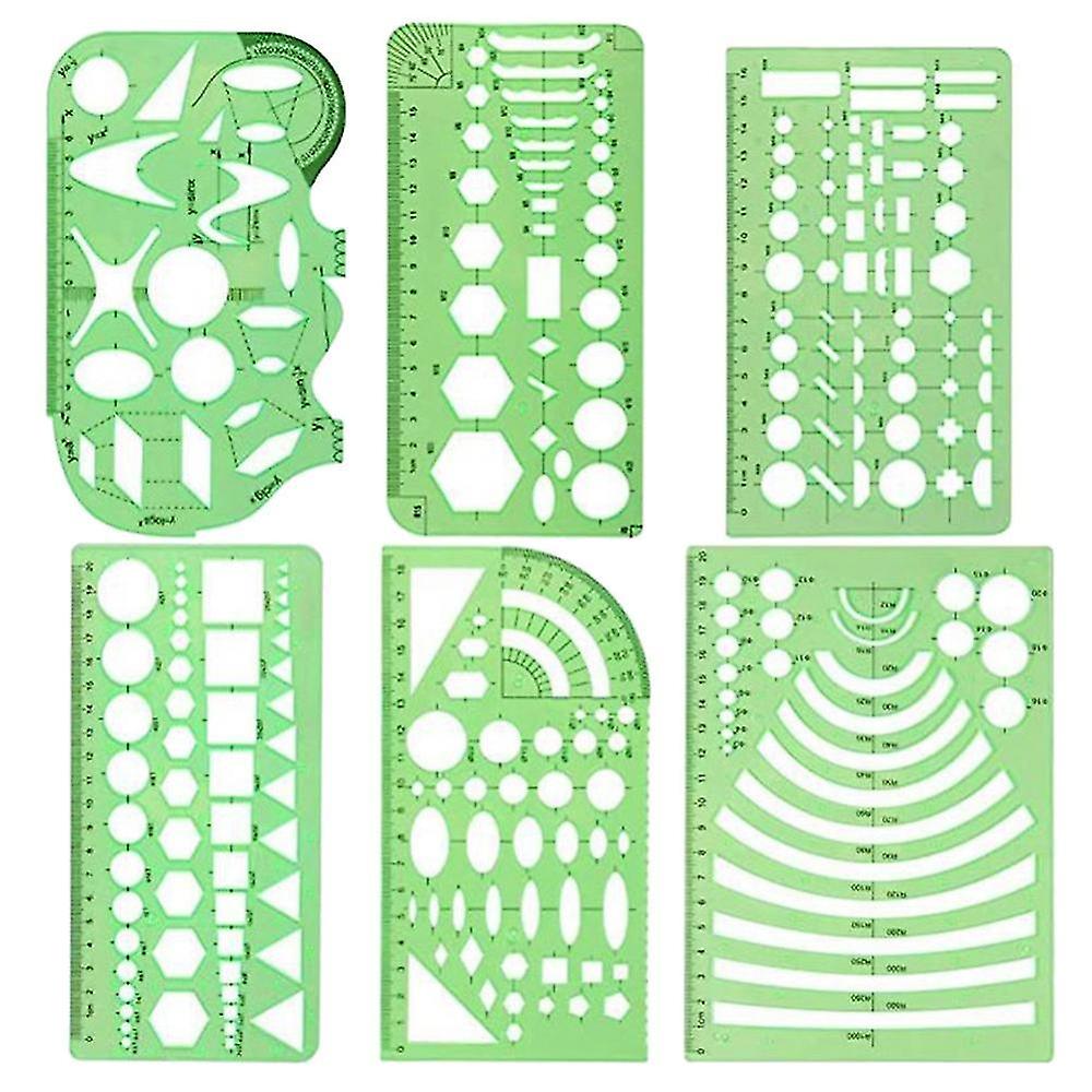6 Pcs Templates Rulers Drawing Roller Learn School Practical Measuring Multifunction Stencils Set