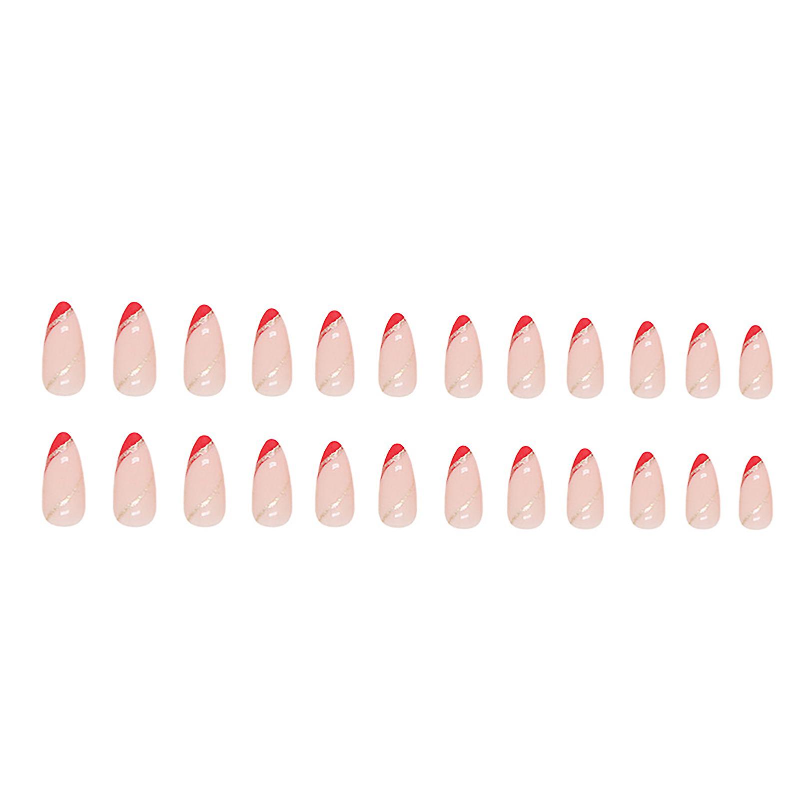 Nude Color Red Tips Press-on Nail Round Edge Harmless Full Cover Fake Nail For Salon Expert And Naive Women