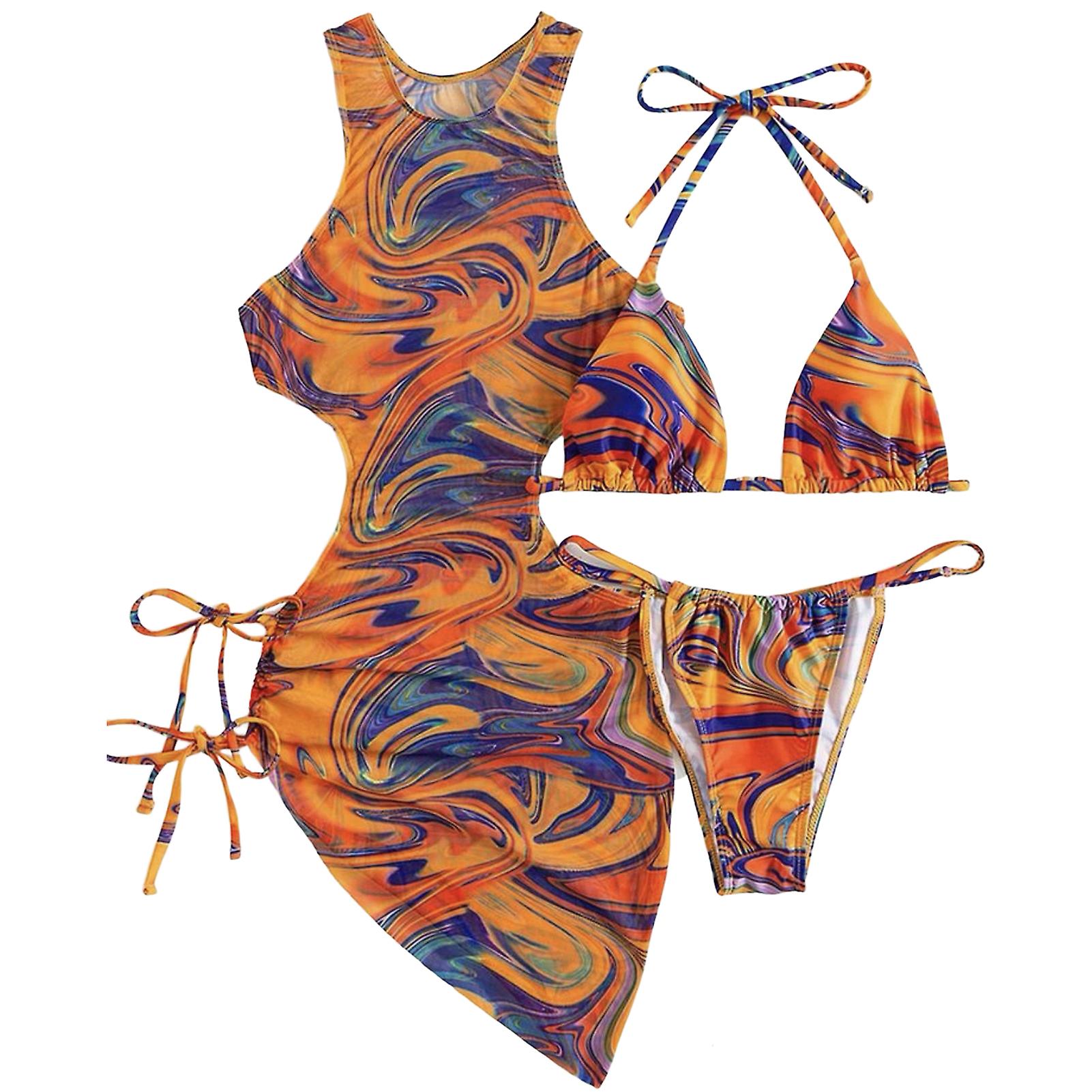 Women's Sexy Three-piece Swimsuits With Hollow Lace And Drawstring Design Suitable For Private Beach Pool Party