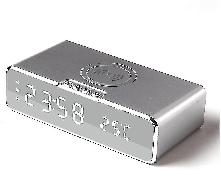 シルバー電気Ledデジタル目覚まし時計電話Airpods用ワイヤレス充電器Az1282