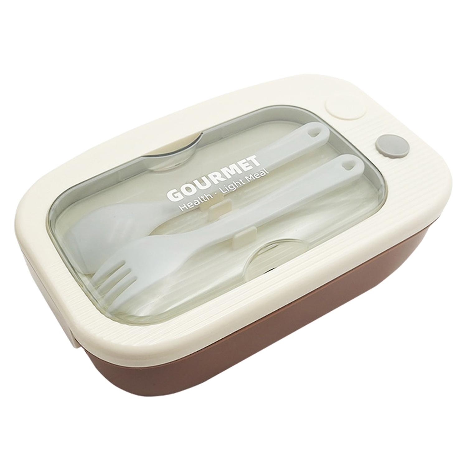 1 Set 1.1L Lunch Box Good Sealing Classify Storing Plastic 2 Grids Bento Food Container with Spoon F