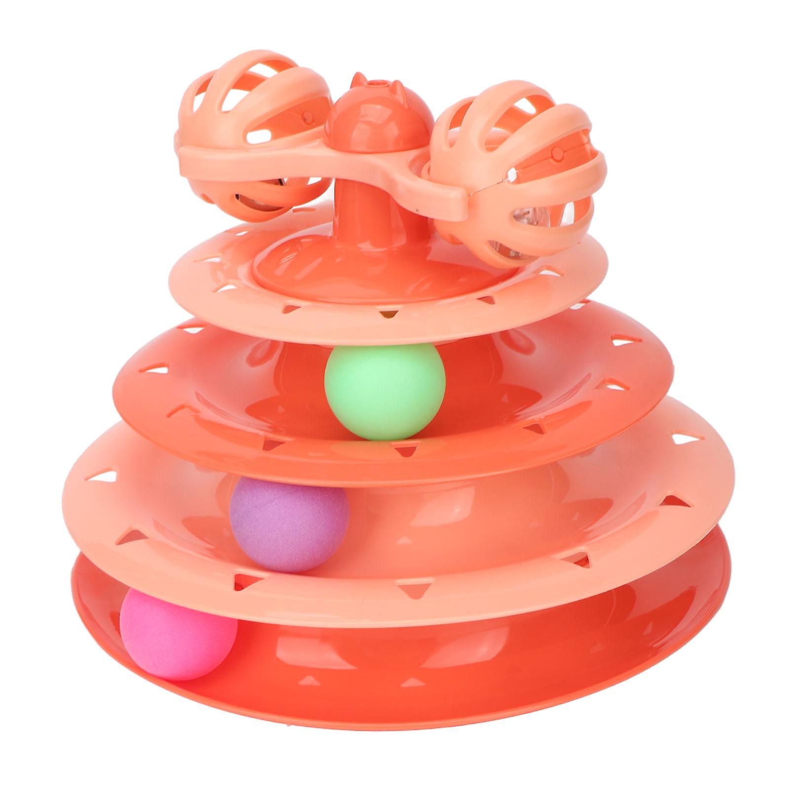 Cat Turntable Ball Multipurpose Fun Puzzle 4 Levels Cat Toy Roller for Cat Hunting Chasing Exercise Orange 