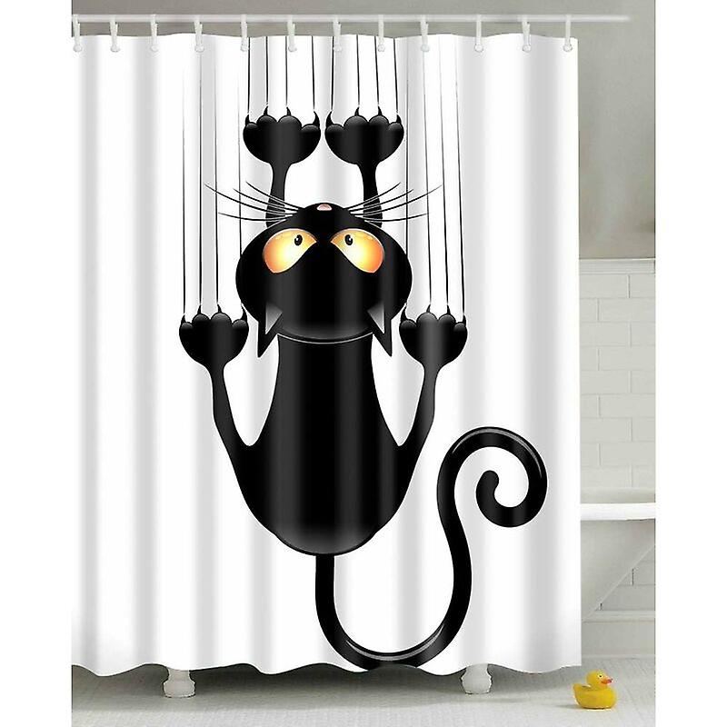 DIY Shower Curtain, Funny Cat Pattern, with Hooks - 150x180cm