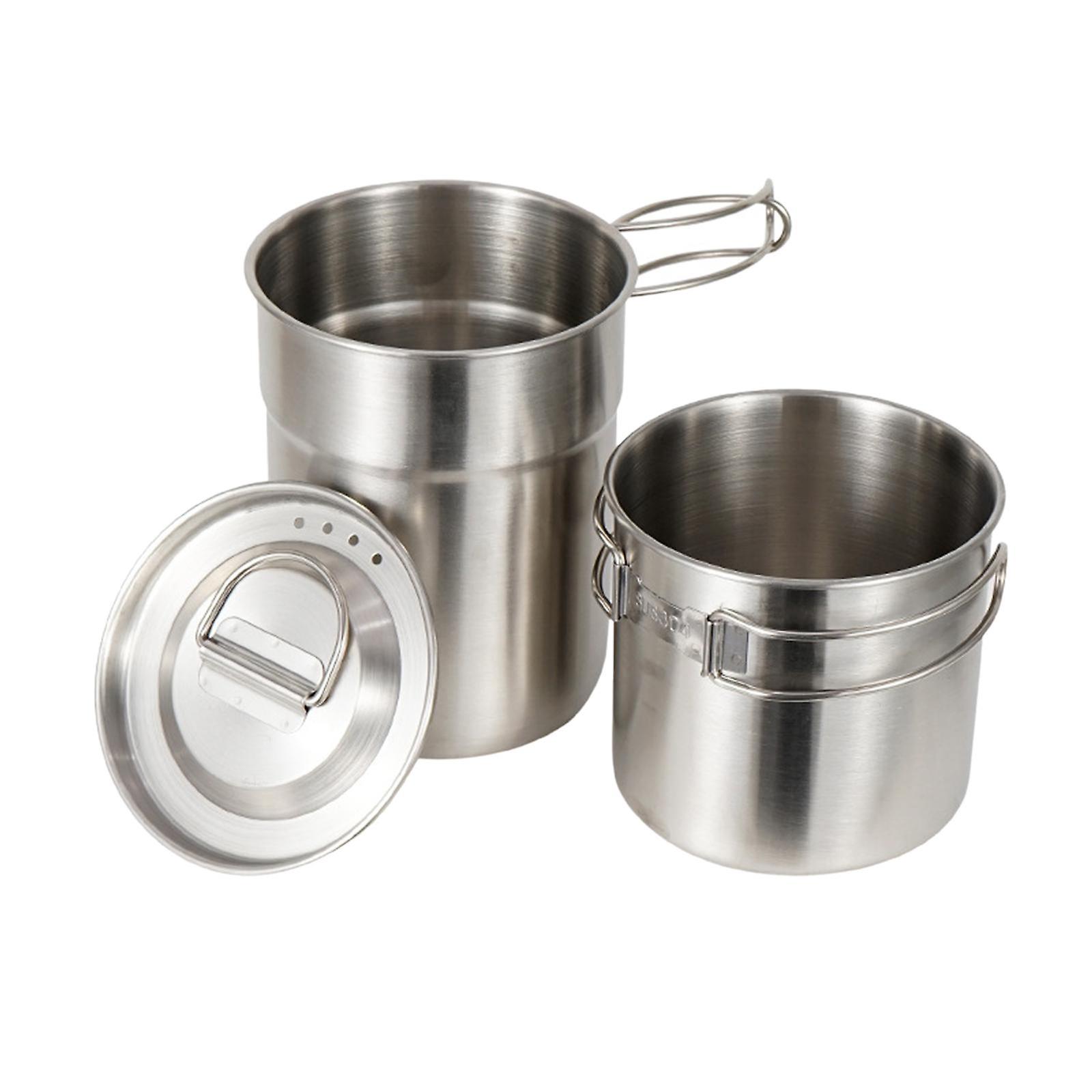 2pcs Camping Cup Kit Cookware Pot Cooking Bowl Outdoor Backpack Kitchen